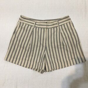 Ann Taylor Womens Striped Pleated Shorts Size 12 Beige Blue Cuffed